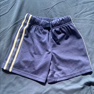 Navy Blue Athletic Shorts with Yellow Stripe